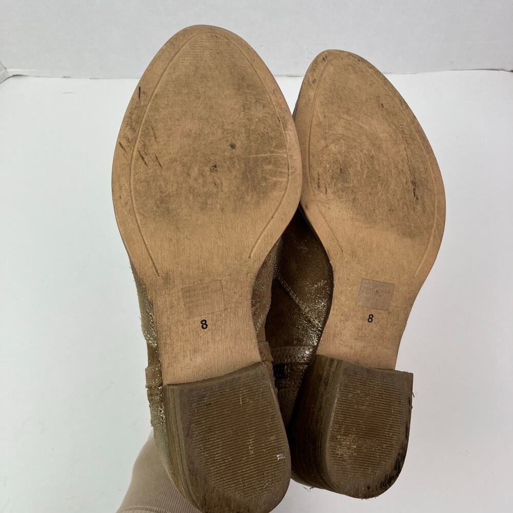 Anthropologie Seychelles Sz 8 Lucky Penny Ankle Booties Distressed Gold Leather - Picture 11 of 16